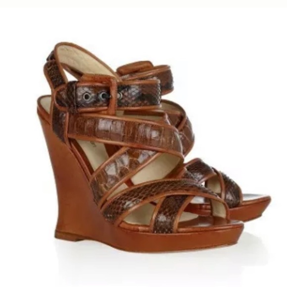 ALEXANDRE BIRMAN PYTHON LEATHER WEDGES SANDALS - Picture 1 of 7